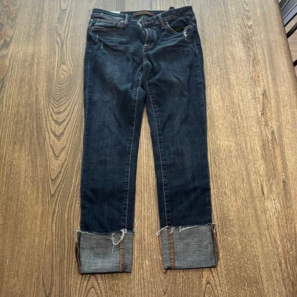Joe's Straight Cuff-Cut Crop Jeans Mid Rise Denim Stretch Dark Wash Blue Size 27 - Picture 1 of 12